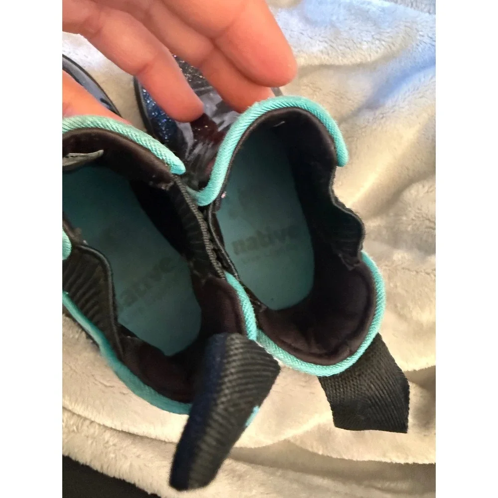 Native black glitter rain boots teal trim‎ youth